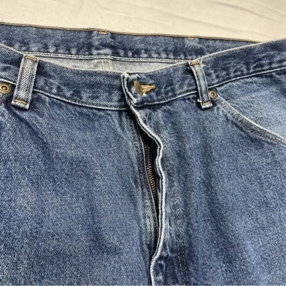 Wrangler Jeans Size 38 medium wash blue distressed denim workwear 90s vintage